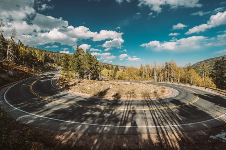 Hairpin turn at autumn in Colorado, USA.